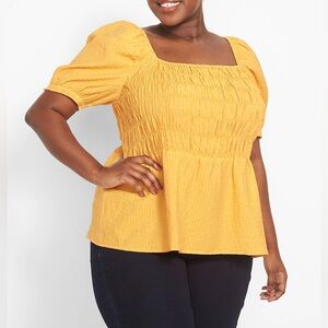 Lane Bryant Fitted Smocked Bodice Peplum Top in Orange